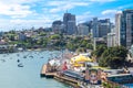 Habour view in the west of Harbour bridge, the image shows the view of north shore cityscape and Luna park from the high angle. Royalty Free Stock Photo